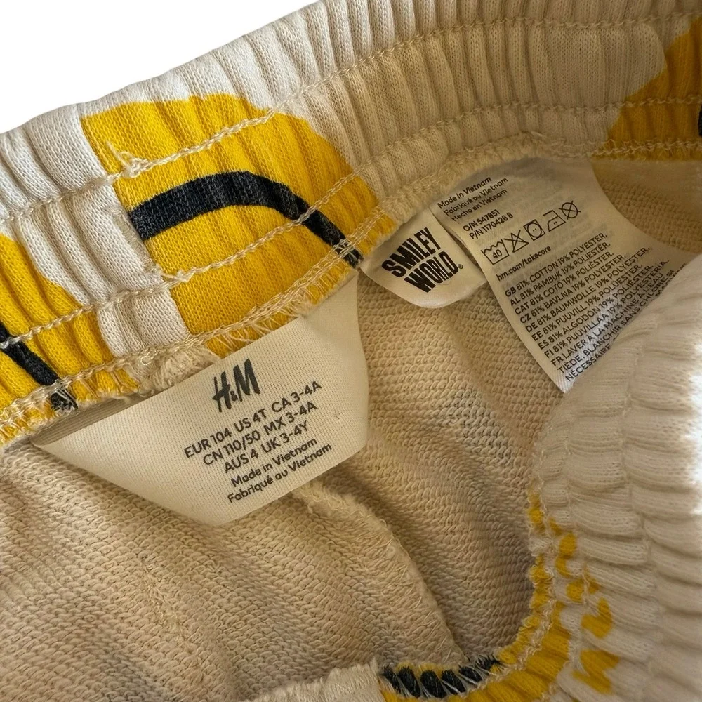 H&M SmileyWorld Joggers Off-White Yellow Smiley Face Kids 3-4T